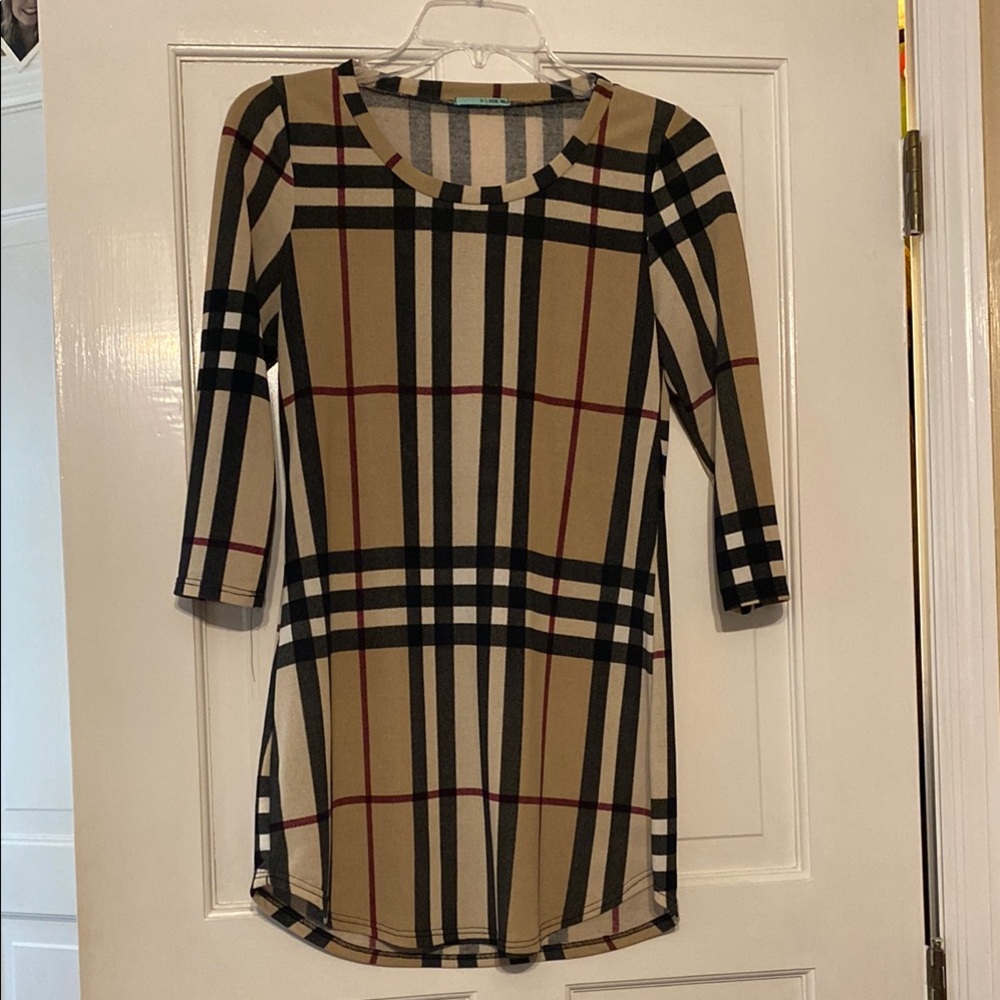 Chic Plaid 3/4 Sleeve Long Shirt